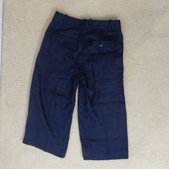 J Crew 100% Linen Wide-Leg Cropped Navy Lounge Career Pants Petites Size 0 - Picture 2 of 7